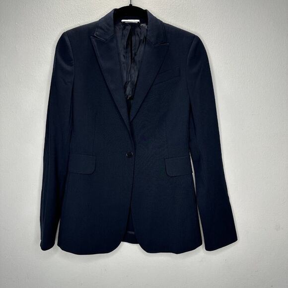 Akris Punto Black Single Button Front Flap Pockets Shoulder Pad Blazer Jacket 2 - Picture 12 of 12